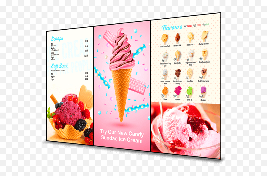 Digital Menu Boards For Ice Cream Shops Netvisual - Ice Cream Shop Menu Boards Png,Ice Transparent