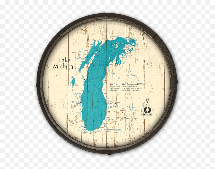 Lake Michigan Wooden Barrel End Map - Lake Png,Star With Clock Icon