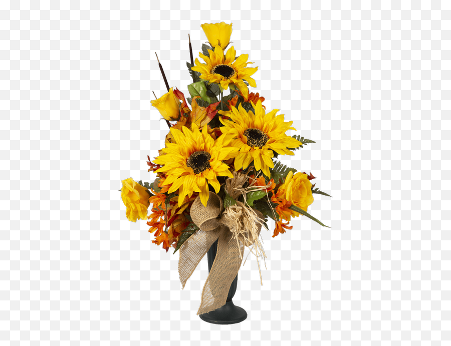 Download Hd Silk Fall Sunflowers Roses U0026 Burlap Cem - Basket Flower Arrangements Png,Sunflowers Transparent