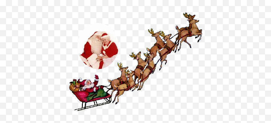 Santa Sleigh And Reindeer Animated - Santa Sleigh Flying Reindeer Png,Santa And Reindeer Png