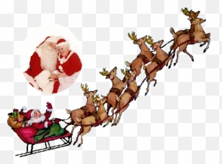 Santa Sleigh And Reindeer Animated - Flying png
