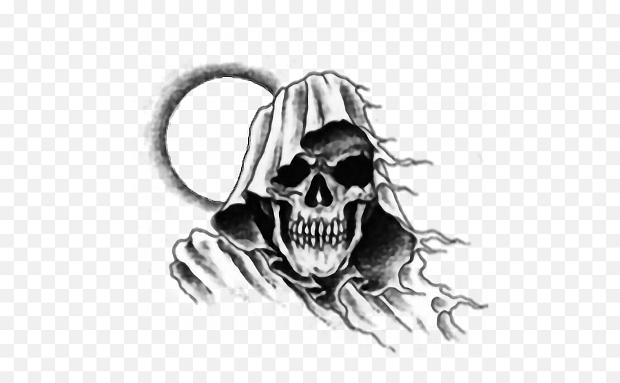 Skeleton Darkart Art Black Ftestickers - Grim Reaper Skull Drawing Png,Skull Tattoo Png