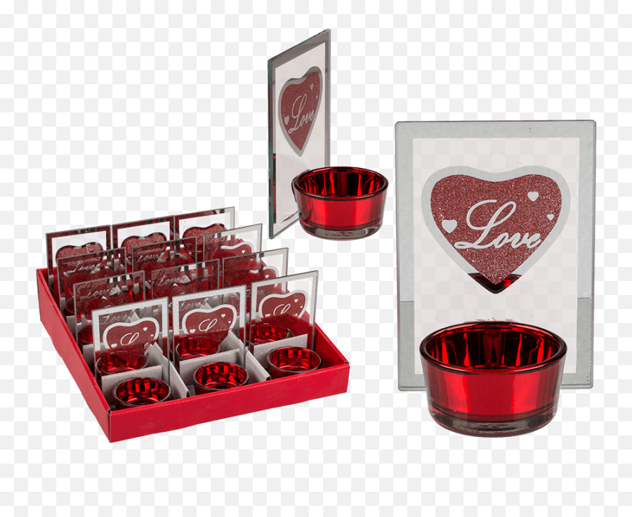 Glass Tealight Holder With Print Love - Box Png,Red Glitter Png