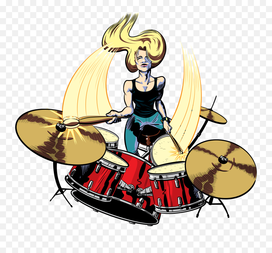Large - Bangdrummergirlnobackground Female Drummer Cartoon Png,Drum Set Transparent Background