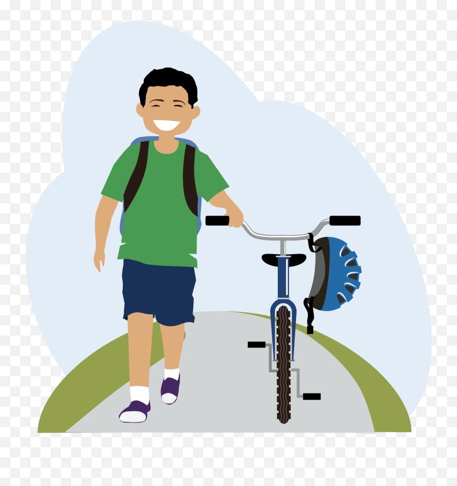 Walking A Bike Cartoon Png Image - Walking And Biking Clipart,Kids Walking Png