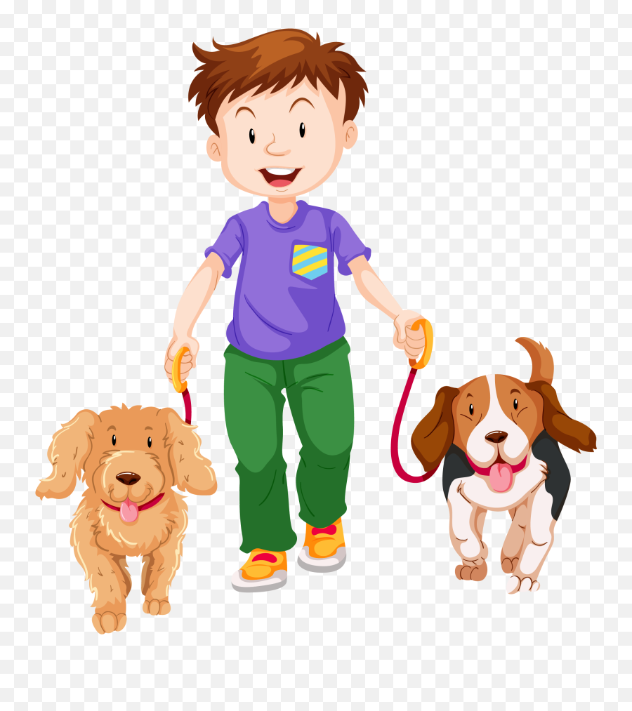 Download Pet Walking Dog Boy Cartoon - Boy With Two Dogs Clipart Png,Dog Walking Png