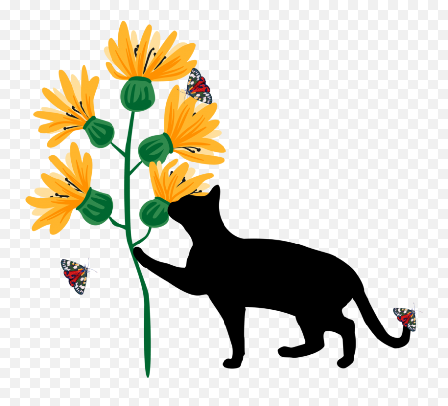 Cat With Sunflowers And Butterflies Nature Png Transparent - Share This With A Friend,Sunflowers Transparent