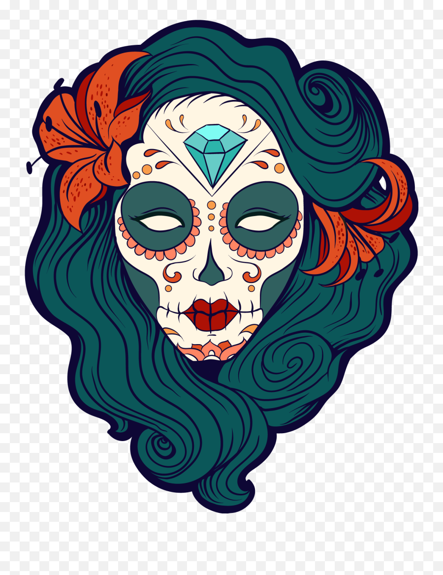 Safflower United Skull Calavera Sticker - Transparent Sugar Skull Girl Png,Calavera Png