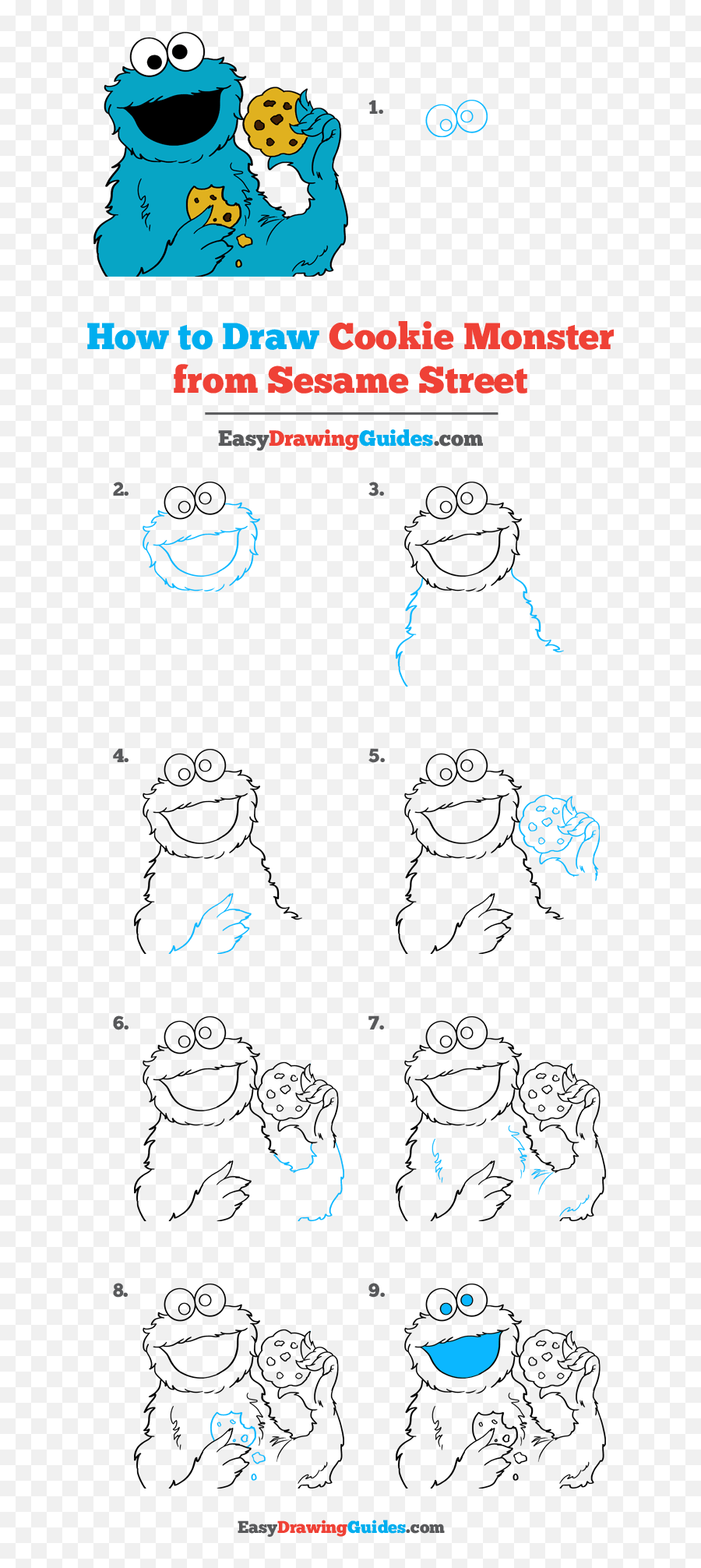 How To Draw Cookie Monster From Sesame Street Easy Drawing - Monster Step By Step Drawing Png,Cookie Monster Transparent