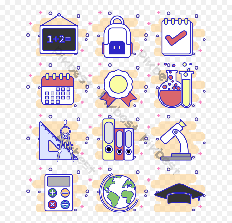 School Student Supplies Web Icon Vector Picture Ai Free - Smart Device Png,Kawaii Icon Pack