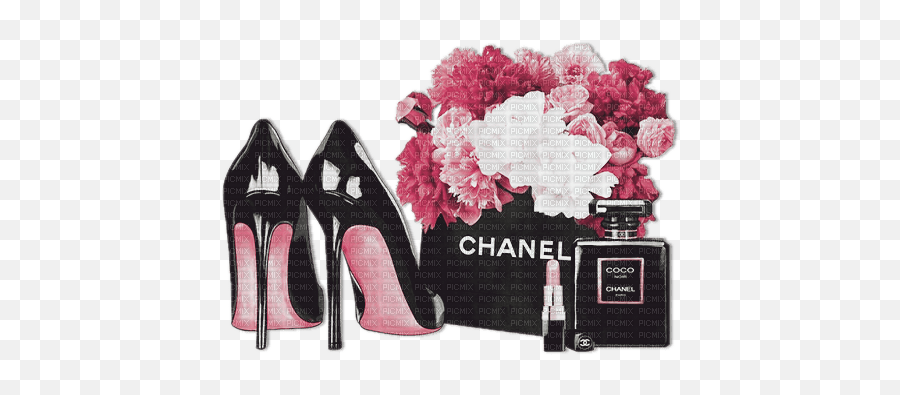 Soave Deco Bag Flowers Black White Pink - Shoe Style Png,Coco Chanel Icon
