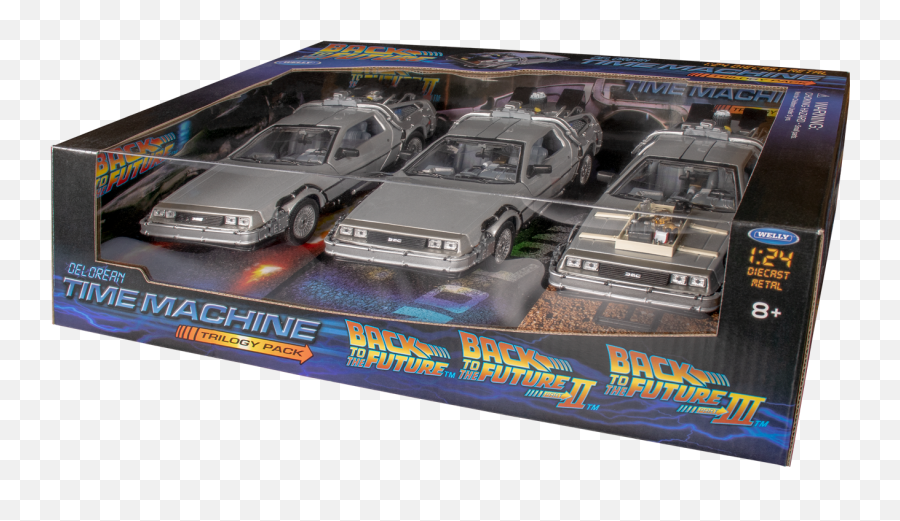 Back To The Future Delorean 124 Die - Cast Trilogy Set Of Back To The Future Delorean Pop Vinyl Png,Delorean Png