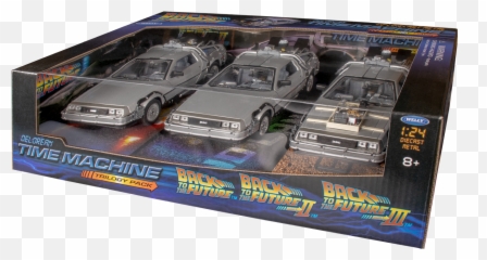 Back To The Future Delorean 124 Die - Cast Trilogy Set Of Back To The Future Delorean Pop Vinyl Png,Delorean Png