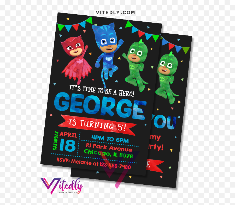 Pj Mask Invitation With Free Thank You Card - Editable Pj Mask Invitation Png,Pj Mask Png