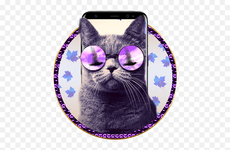 3d Purple Sunglass Cat Theme Apk 1 - Style Cat Png,Cat Icon Set