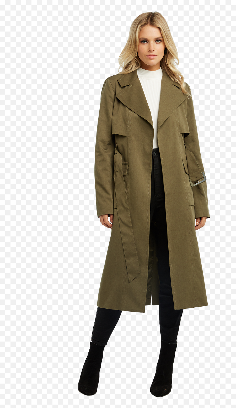 Trench Coat In Army Green - Overcoat Png,Trench Coat Png