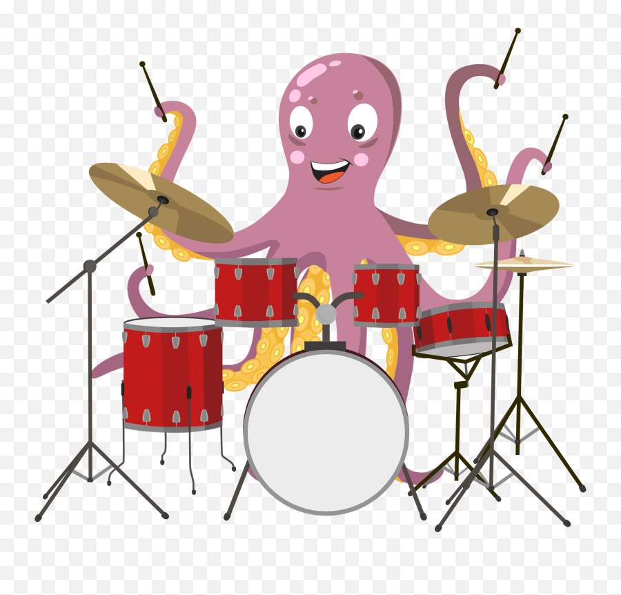 Octopus Playing Drum Clipart Free Download Transparent Png - Playing Drum Clipart,Drum Set Transparent Background