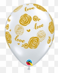 11 Latex Balloons Diamond Clear Gold Love Roses Bargain - Qualatex Png,Gold Balloon Png