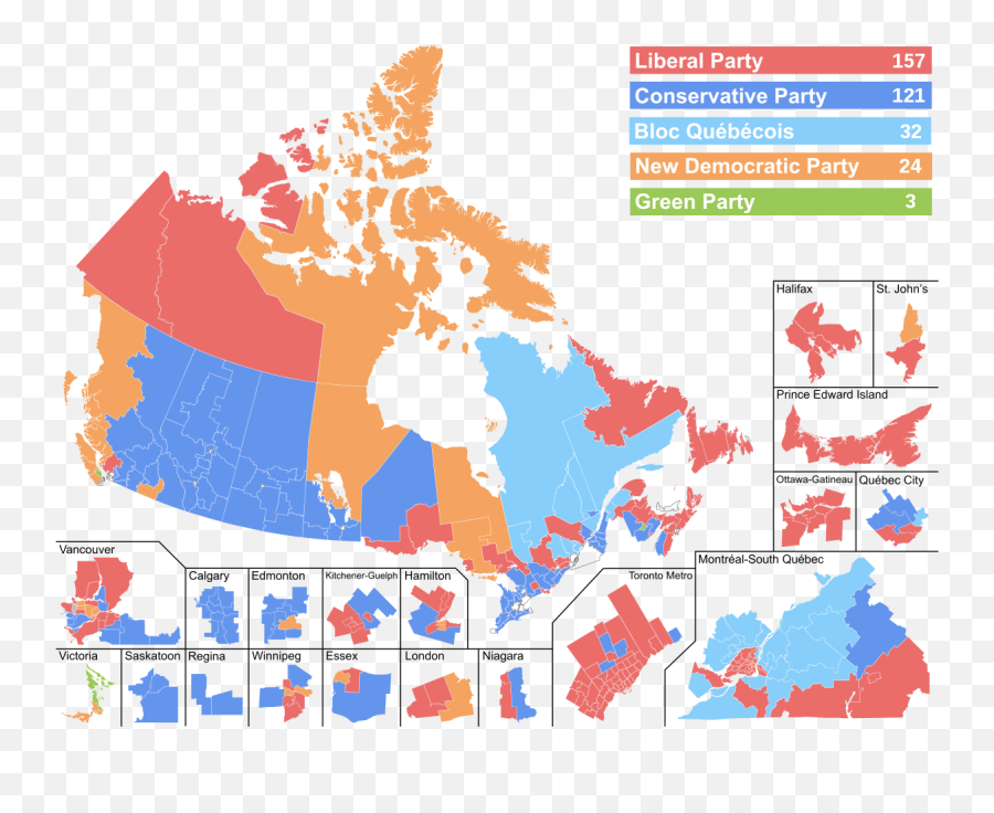 Results Of The 2019 Canadian Federal Election By Riding - Canada Election Map 2015 Png,Emily Rudd Png