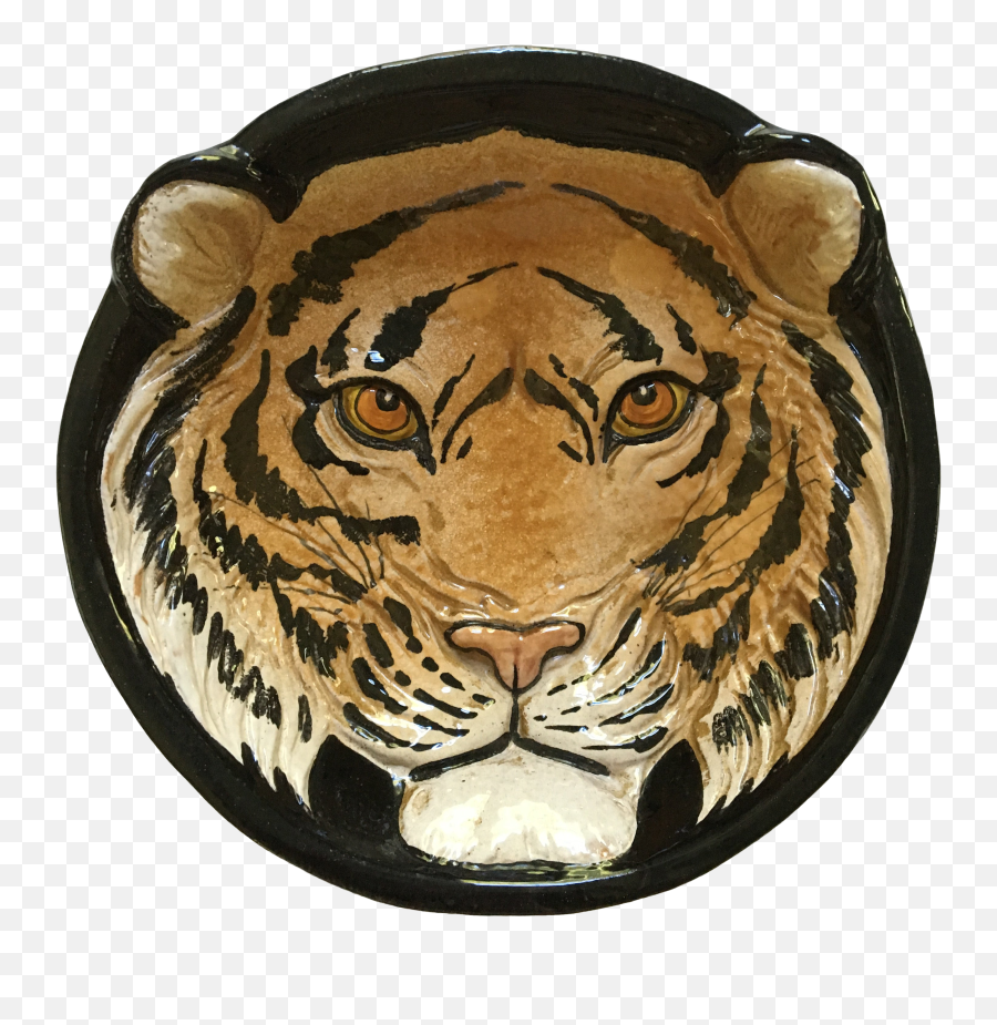 Mid - Century Large Tiger Face Pottery Bowlcatchall Made In Italy Siberian Tiger Png,Tiger Face Png