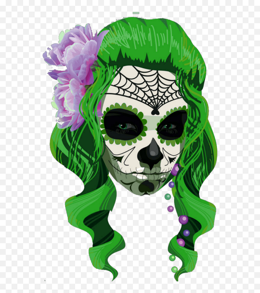 Mq Girl Green Skull Skulls Caravela - Catrina Dibujo Catrina Dibujo Png,Catrina Png