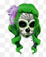 Mq Girl Green Skull Skulls Caravela - Catrina Dibujo Catrina Dibujo Png,Catrina Png
