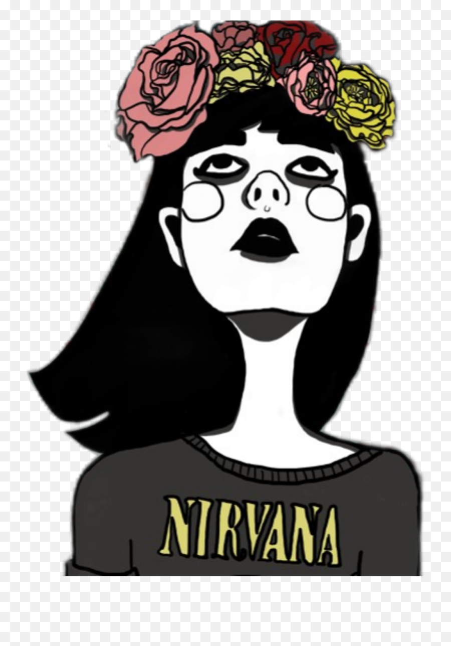 Download Art Drawing Nirvana Tumblr Girl Flowercrown - Imagenes Tumblr De Nirvana Png,Nirvana Png