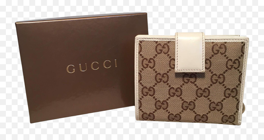 Gucci Gg Monogram And Beige Leather Wallet With Zip Pocket Box - Wallet Png,Gucci Hat Png