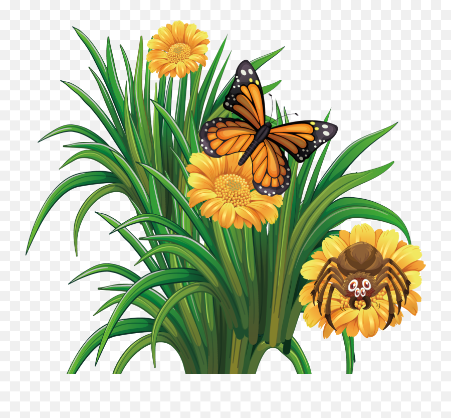 Flower Clipart - Yellow Butterfly On A Flower Clipart Png,Flower Clipart Png