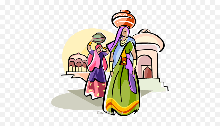 Indian Women Carrying Water Royalty Free Vector Clip Art - Vector Indian Woman Png,Water Vector Png
