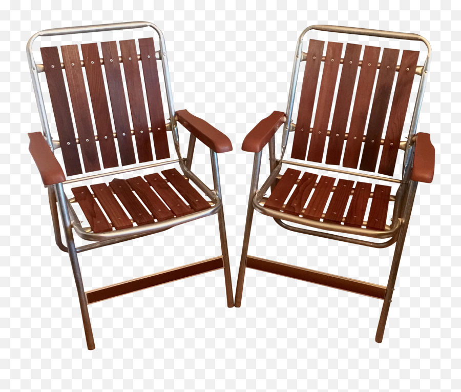 1960s Retro Aluminum And Redwood Folding Lounge Lawn Chairs - A Pair Solid Png,Lawn Chair Png