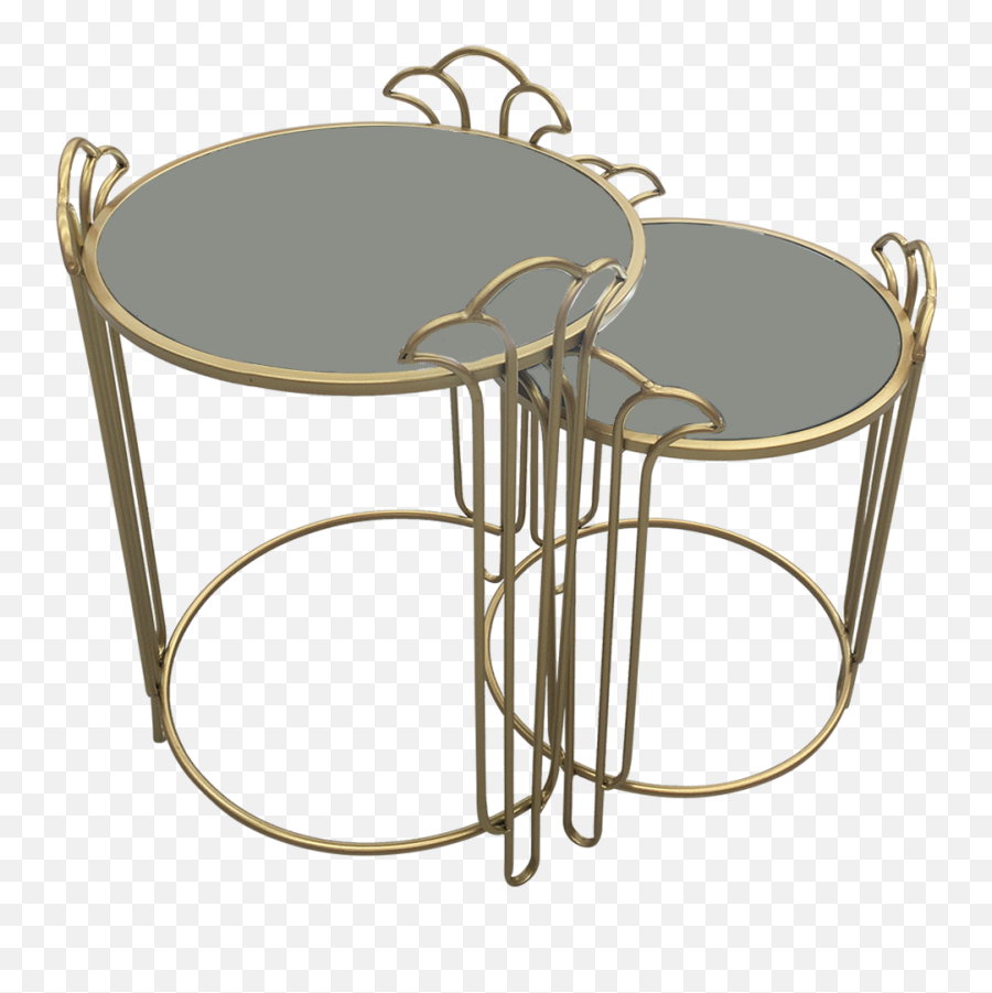 Set 2 Gold Round Side Tables With Overarching Frame - Solid Png,Gold Circle Frame Png