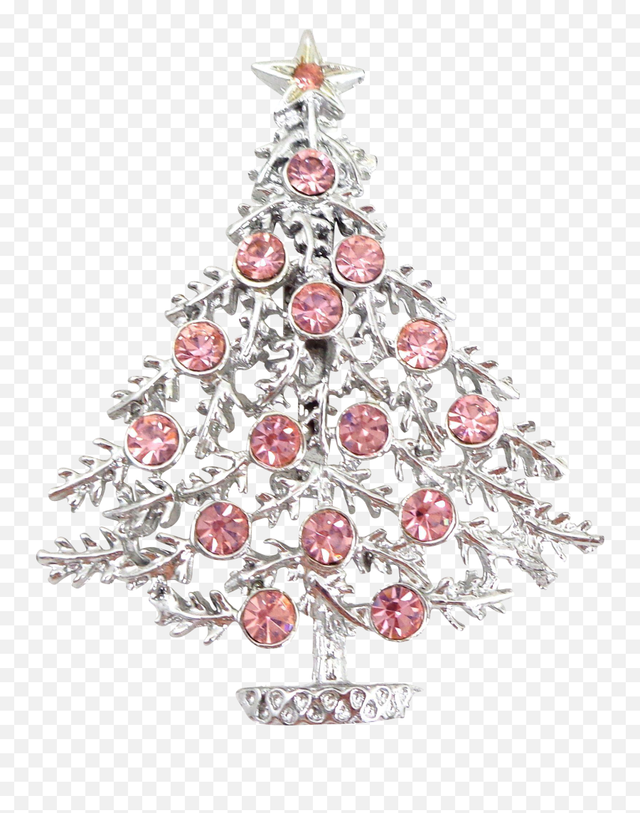 Download Vintage Pink Rhinestone Christmas Tree Signed - Christmas Ornament Png,Xmas Tree Png