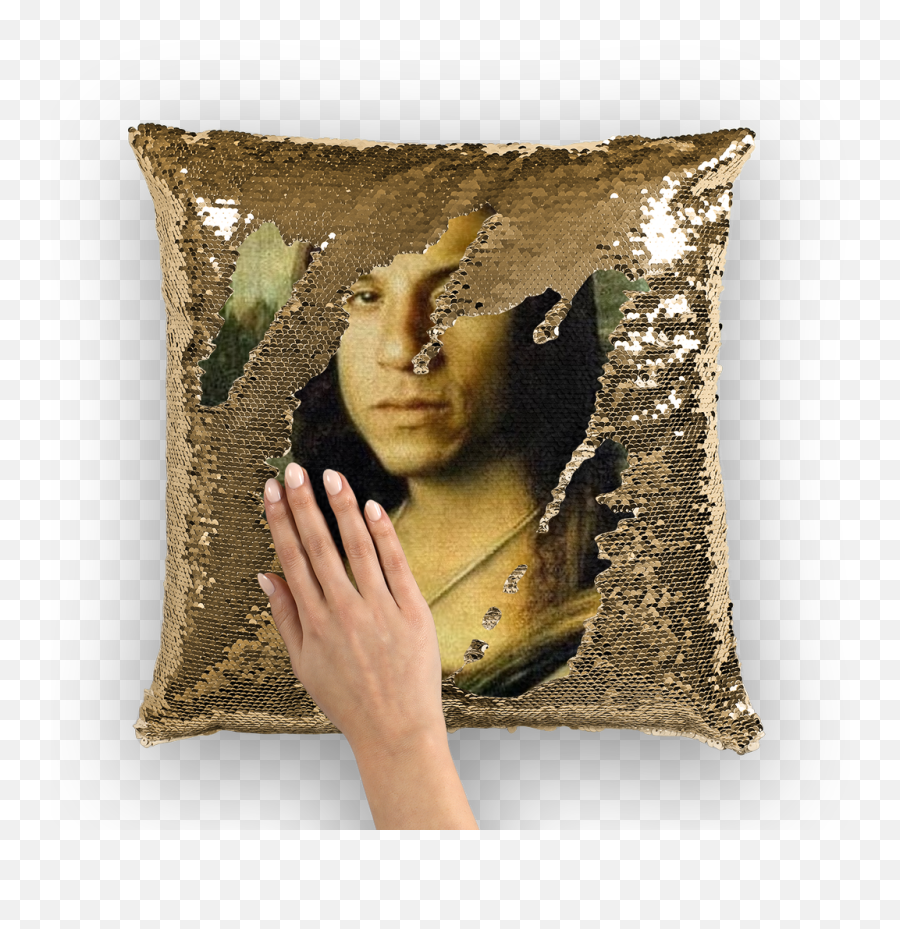 Download Vin Diesel As The Mona Lisa Sequin Cushion Cover - Nicolas Cage Sequin Pillow Png,Cushion Png