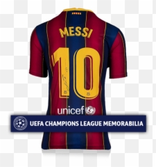 Lionel Messi Official Uefa Champions League Back Signed Fc Barcelona 2020 - 21 Home Shirt Unicef Uk png