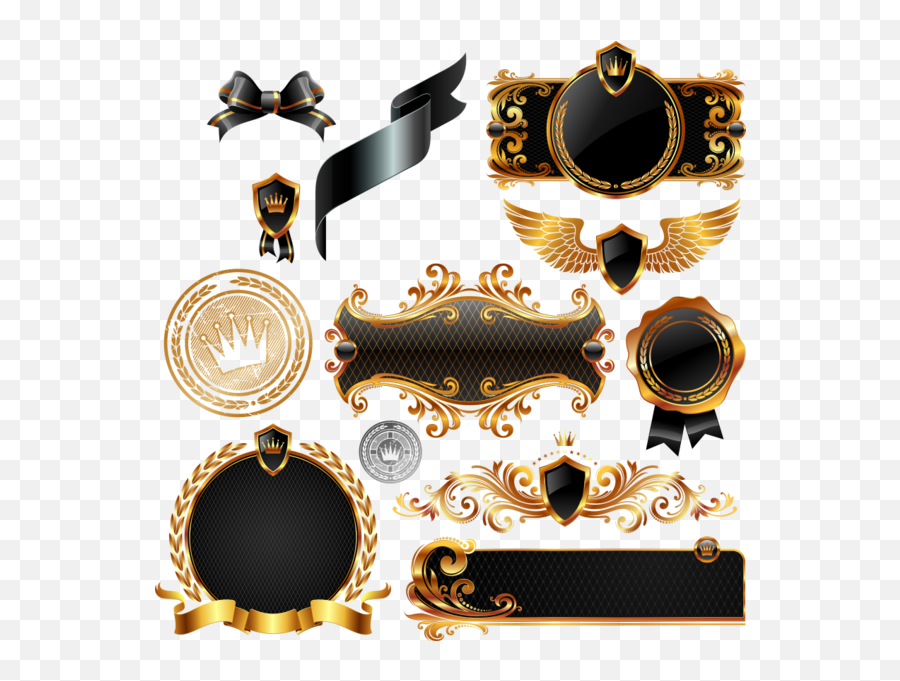 Gold Shields And Crests Vectors - Black And Gold Shields Png,Gold Shield Png