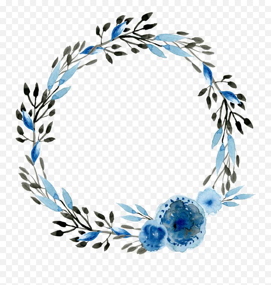 Blue Watercolor Wreath Png - Blue Flower Wreath Png,Watercolor Wreath Png