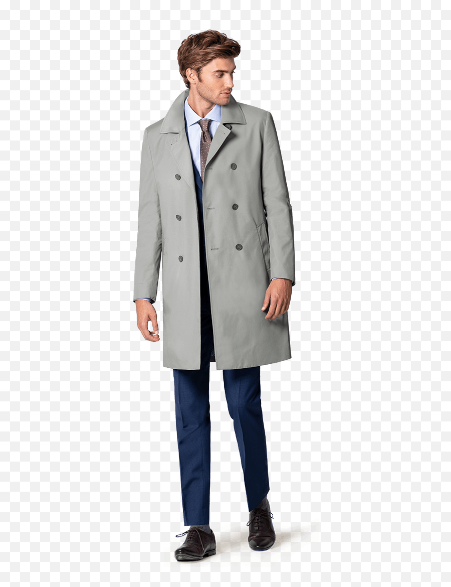 Grey Double Breasted Trench Coat - Man In Trench Coat Png,Trench Coat Png