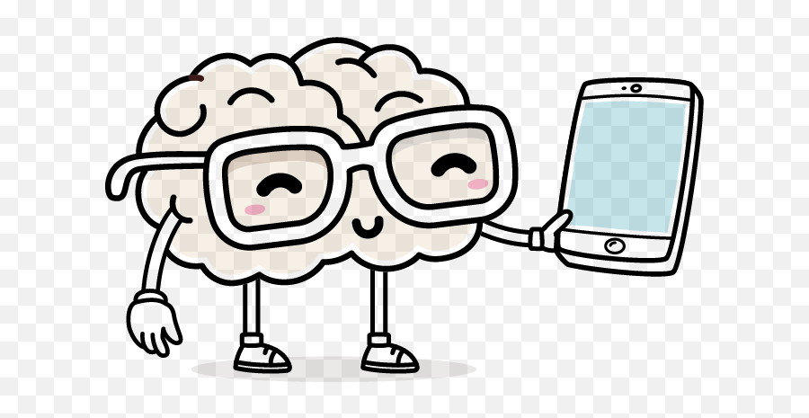 Brain Holding Smartphone - Brain Cartoon With No Background Cartoon Brain Transparent Background Png,Cartoon Brain Png