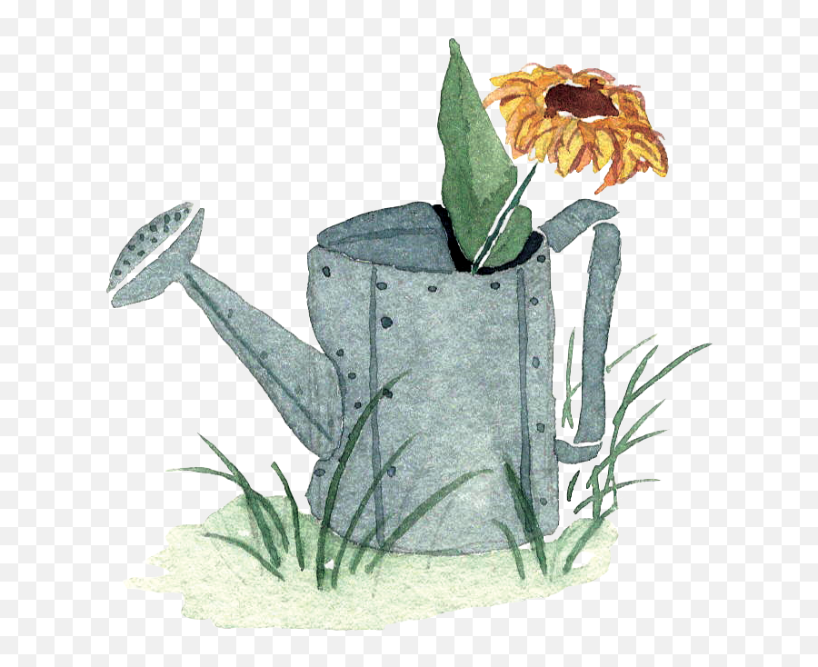 Download Hd Little Watercolor Watering Can With Sunflower In - Watercolor Watering Can Clipart Png,Watercolor Sunflower Png