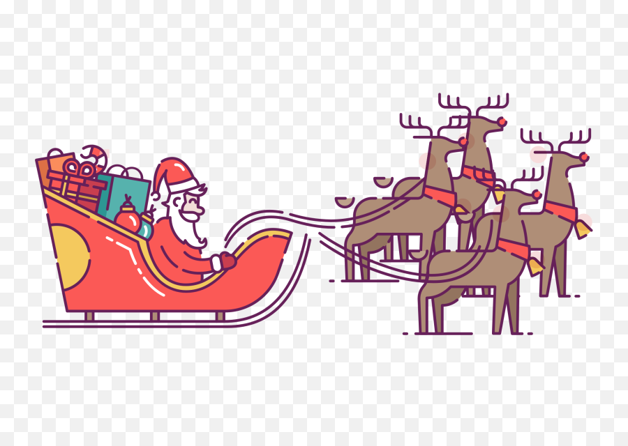 Santa Sleigh Pulled Reindeer - Santa With Sleigh Icon Png,Santa And Reindeer Png