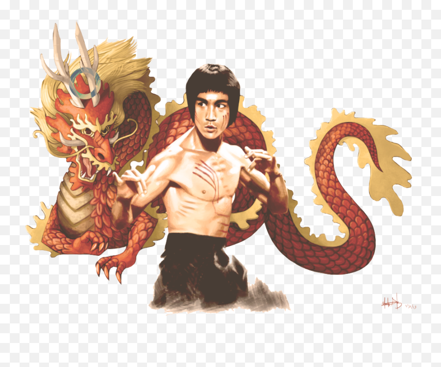 Download Bruce Lee Png Photo - Bruce Lee With Dragon Background,Bruce Lee Png