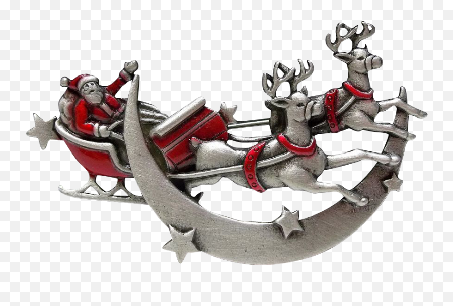 Download Hd Santa Sleigh Reindeer Jj Xmas Christmas Brooch - Cartoon Png,Santa Sleigh Transparent Background
