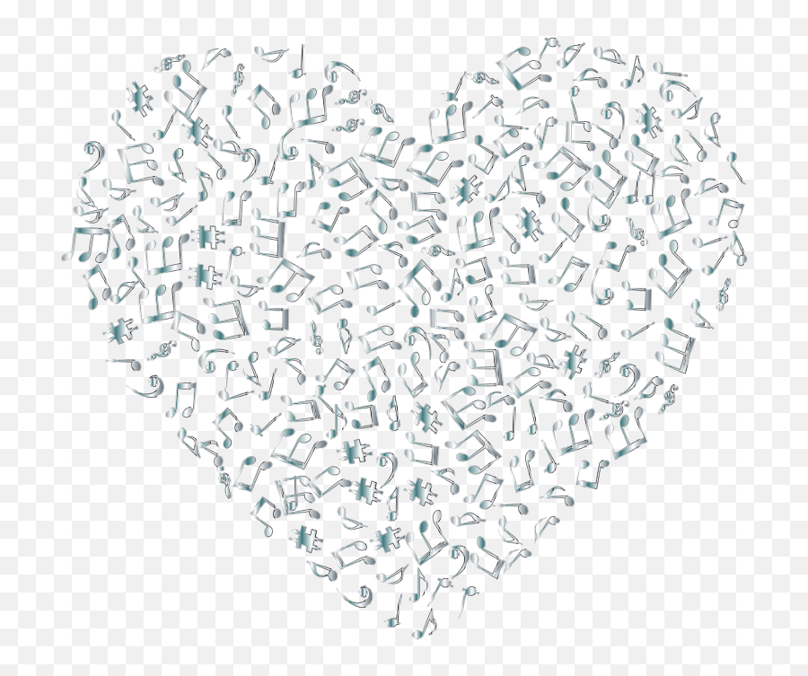 Silver Musical Heart 4 No Background - Openclipart Heart Transparent Background Music Notes Png,Transparent Background Heart