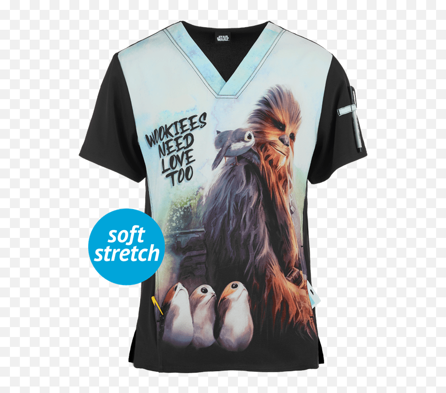 Cherokee Tooniforms Star Wars Chewie Menu0027s V - Neck Print Scrub Top Scrub Tops Australia Png,Chewbacca Transparent