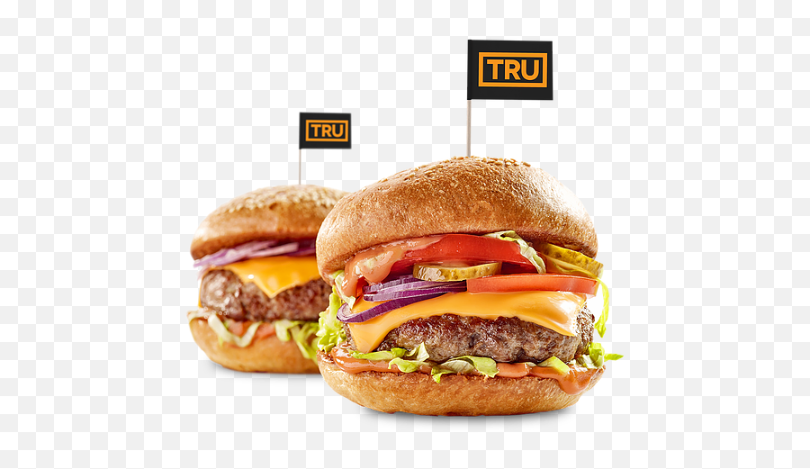 Tru Burger Breakfast Burgers Steaks - Free Two Burger White Background Png,Burgers Png