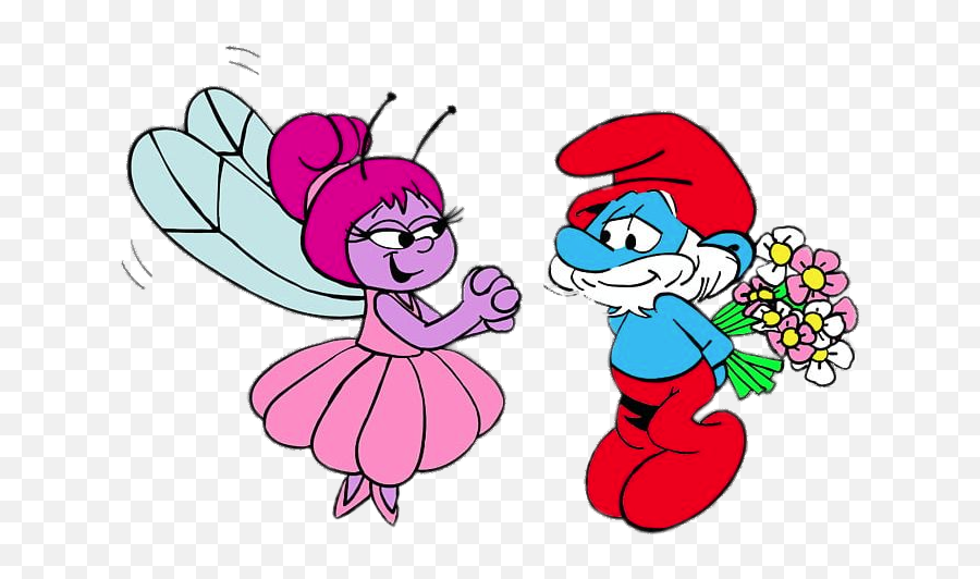 Check Out This Transparent Papa Smurf Giving Flowers To Png Fairy