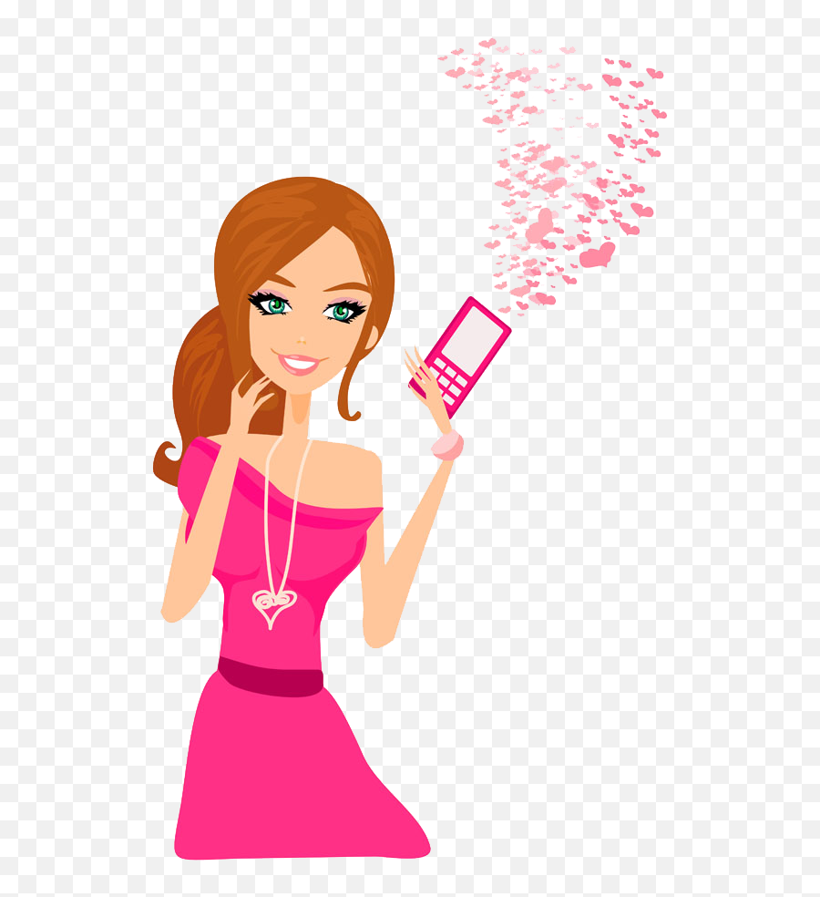Barbie Silhouette Png - Mobile Phone Telephone Girl Clip Art Cartoon Girl With Mobile Phone,Cartoon Phone Png