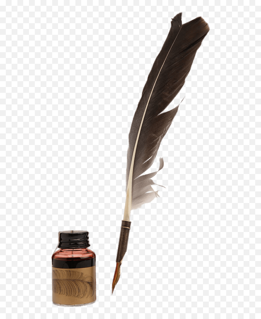 Feather Quill Pen And Matching Ink Pot Transparent Png - Calligraphy Feather Pen,Quill Pen Png