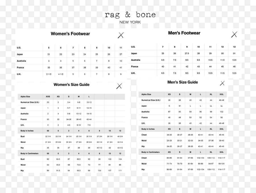 Rag And Bone Jean Sizing Chart - Catanvtngcforg Rag And Bone Size Chart Png,Bone Transparent Background